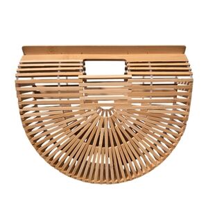 Semi-Circle Bamboo Slatted Handbag - Natural
